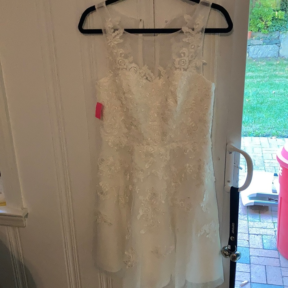 David’s Bridal White Floral Lace Dress